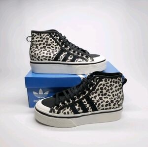 Adidas Originals Women's Nizza Platform Mid Shoes White/Black/Beige Size 7 NIB